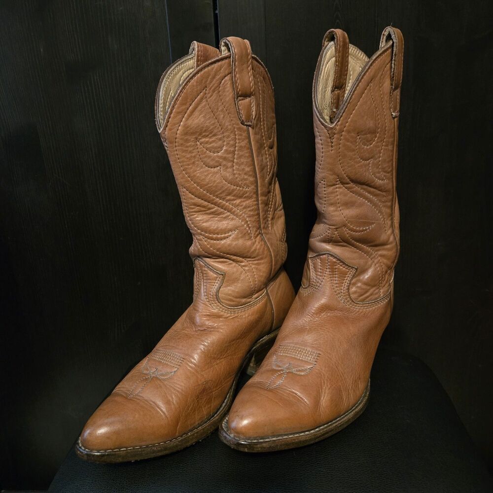 VTG 1977 Stewart Boots Co Sz 9 EE Extra Wide Handmade Tan Leather Cowboy Western